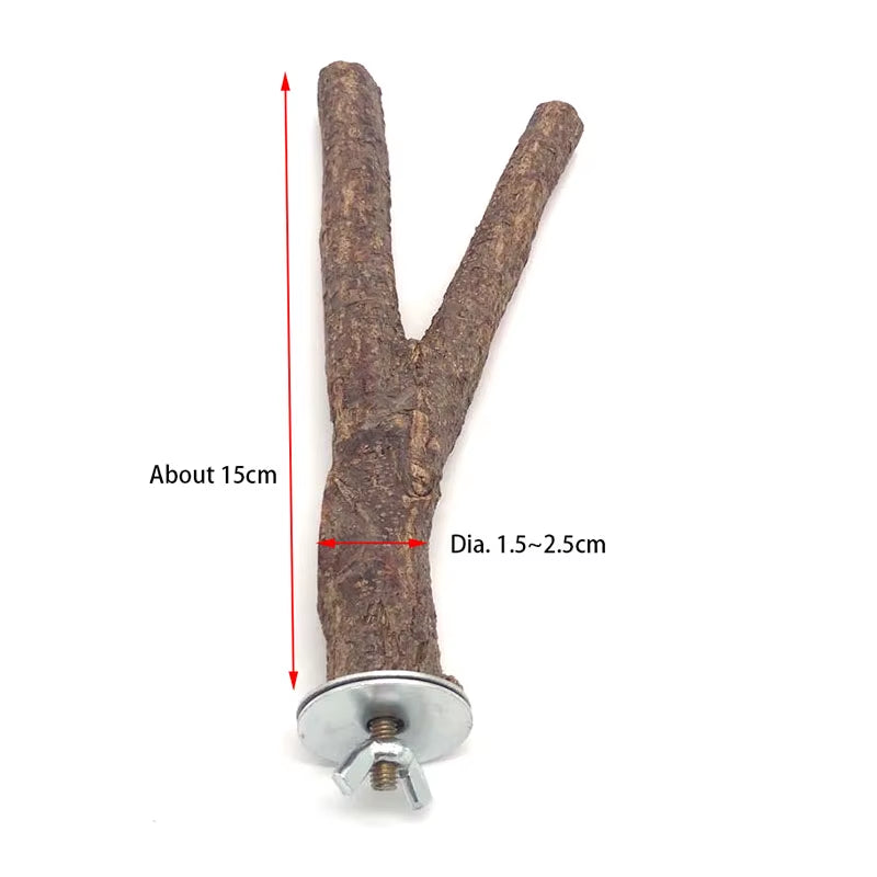Natural Wood Pet Parrot Raw Wood Fork Tree Branch Stand Rack Squirrel Bird Hamster Branch Perches Chew Bite Toys Stick
