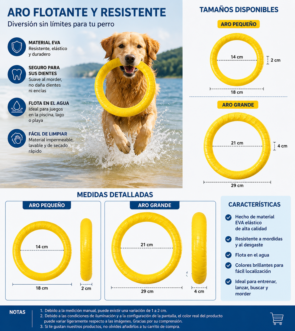Aro para Perros Indestructible para Masticar, Lanzar, Flotar y Entrenar – Juguete para Buscar y Atrapar para Perros Pequeños, Medianos y Grandes