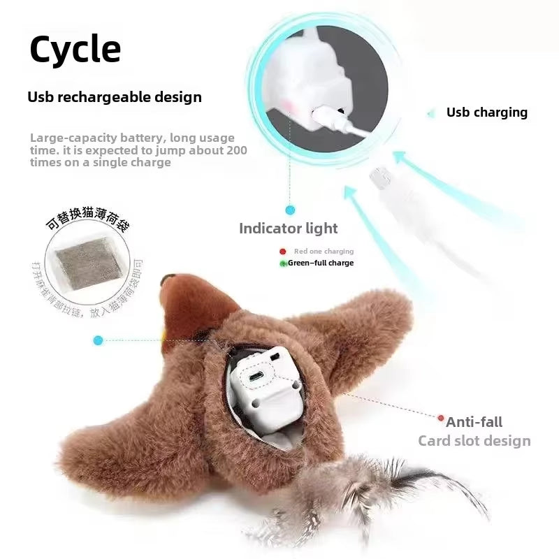 Hot Cat Interactive Toys Catnip Electric Pat Bird (With Catnip) Dog Cats Touch-Activated Squeaky Plush Toy Pet USB Rechargeable