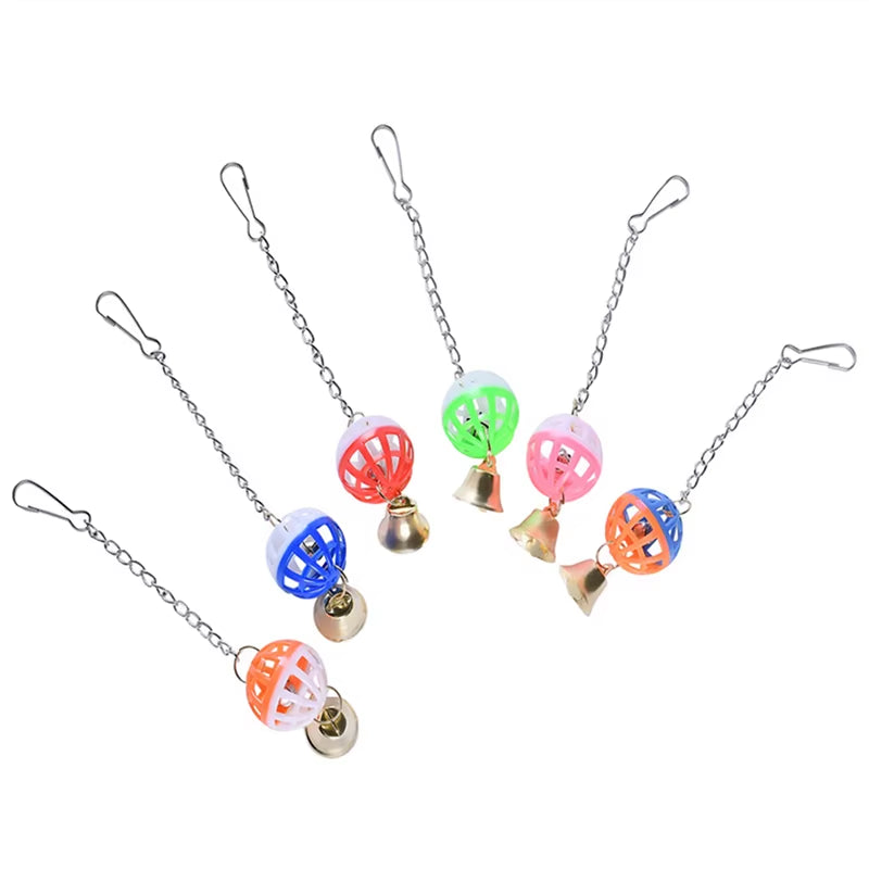 Cute Parrot Toys Pet Bird Parakeet Climb Bite Chew with Hanging Swing Bell Ball Bird Toy Pet Supplies for Parakeet Cockati